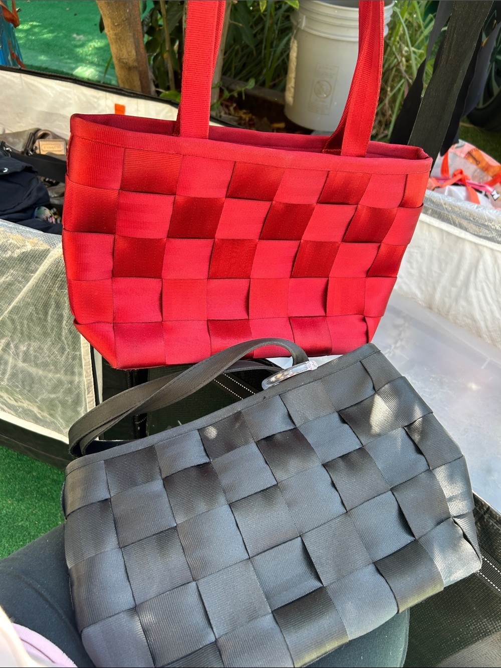 Bundle Red and black Woven Tote Bag - Stylish Everyday Carry